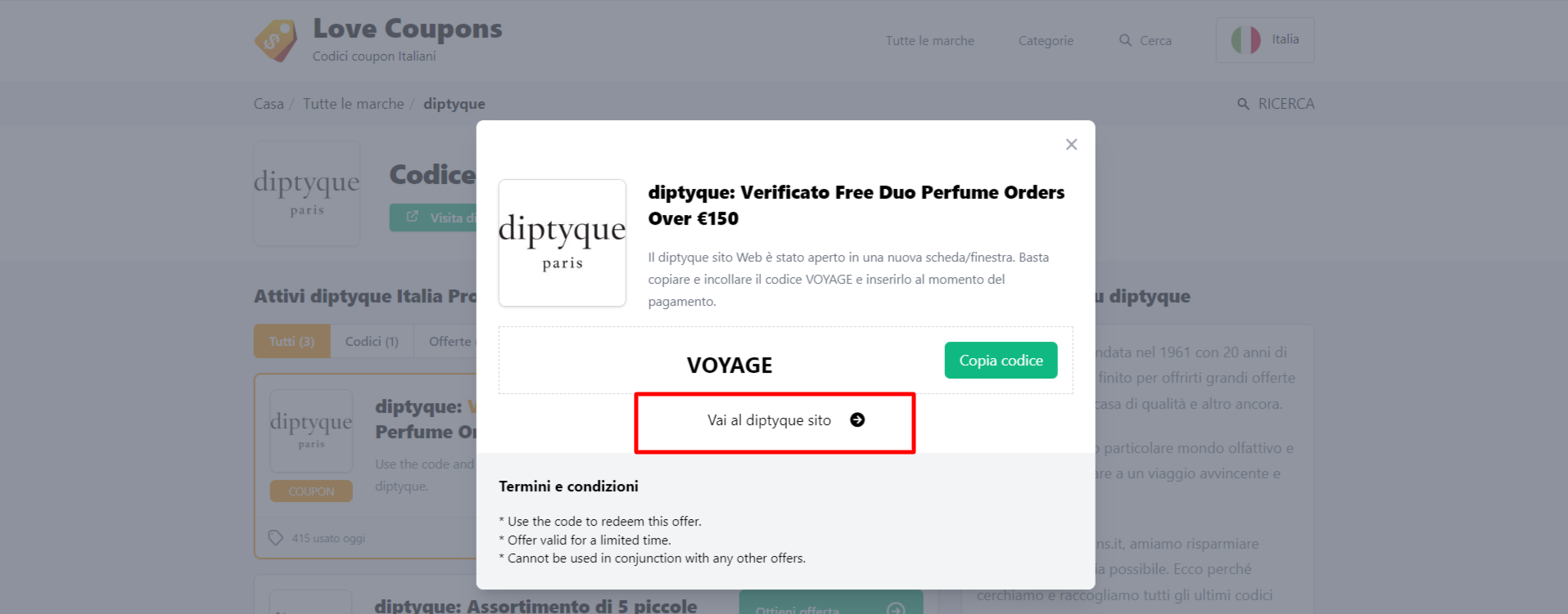 codice sconto diptyque da poter usare per comprare candele e fragranze