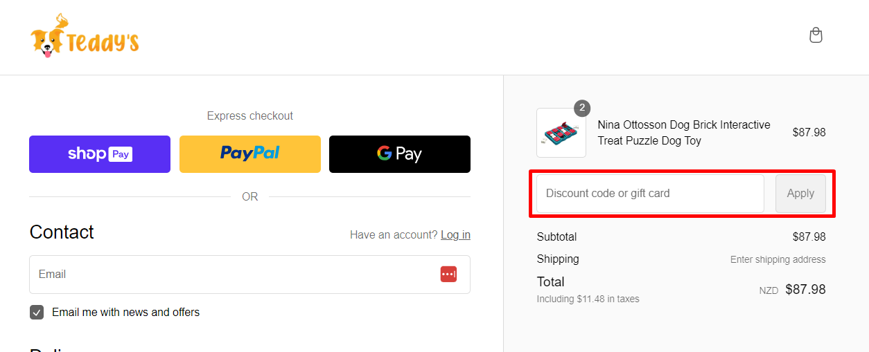 How do I use my Teddys discount code?
