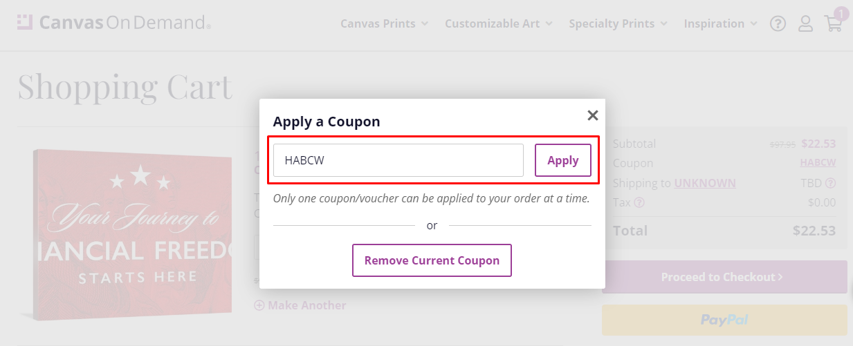 How do I use my Canvas On Demand coupon code?