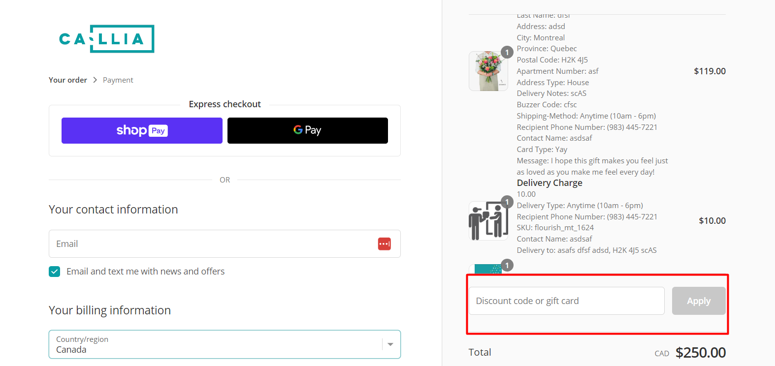 How do I use my Callia discount code?