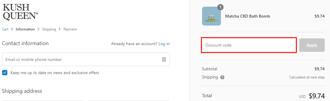 How do I use my Kush Queen coupon code?