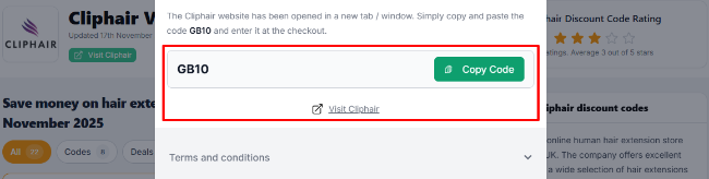 The highlighted red box shows the link that takes you to the Cliphair website