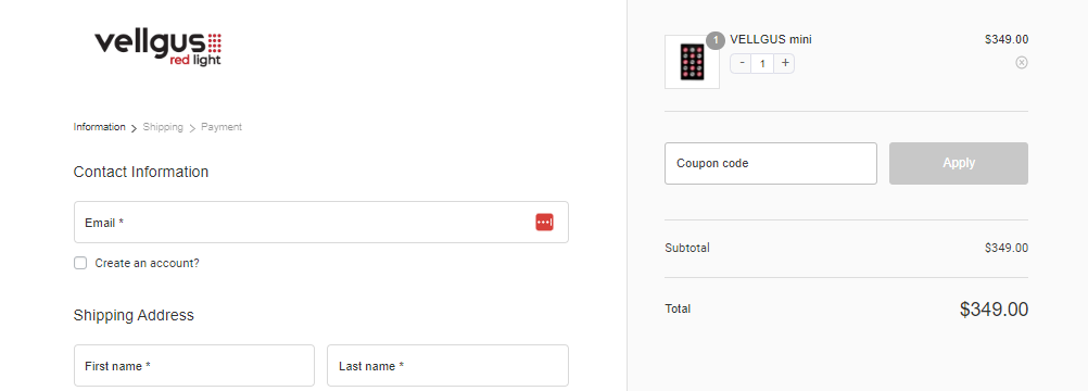 How do I use my Vellgus Red Light discount code?