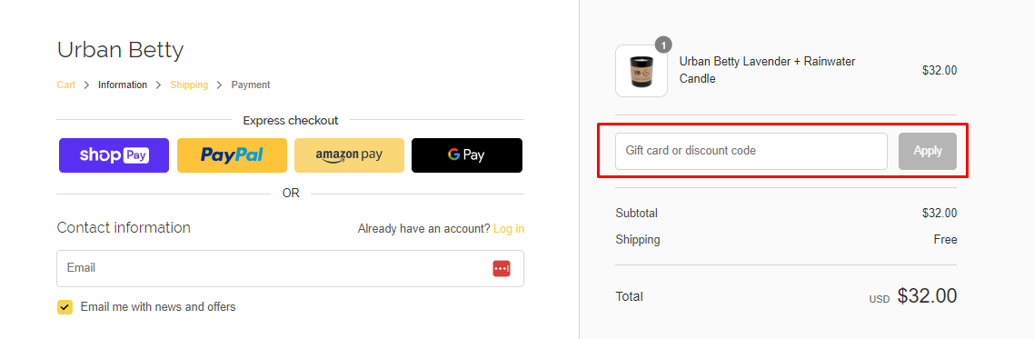 How do I use my Urban Betty discount code?