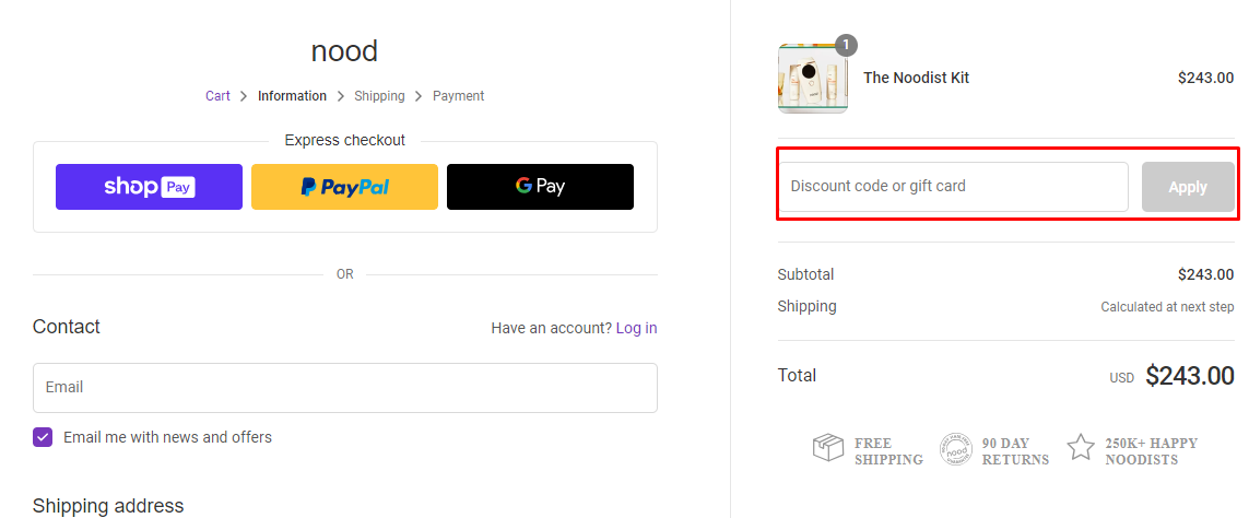 How do I use my Try Nood discount code?