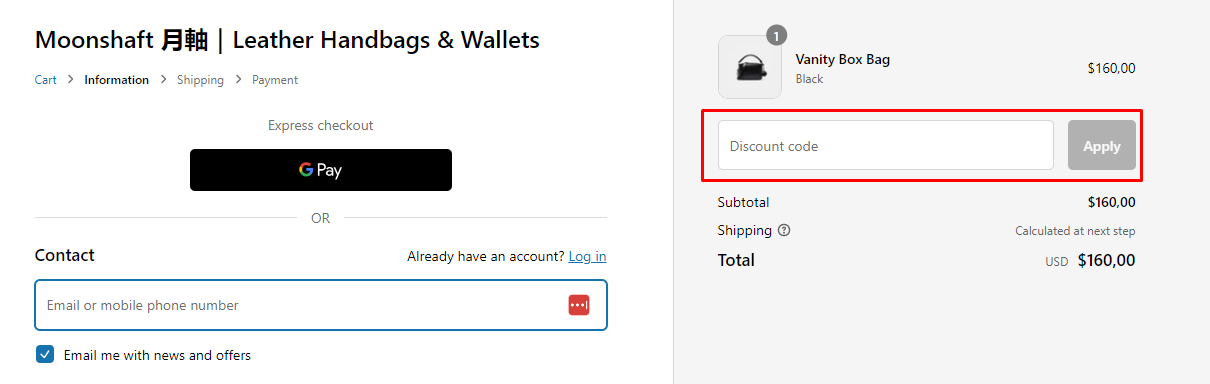 How do I use my Moonshaft discount code?