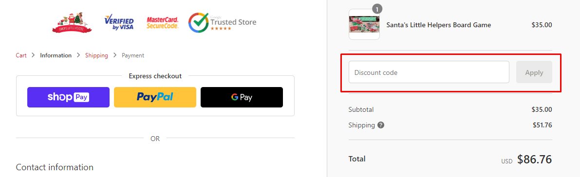 How do I use my Santa's Little Helpers discount code?