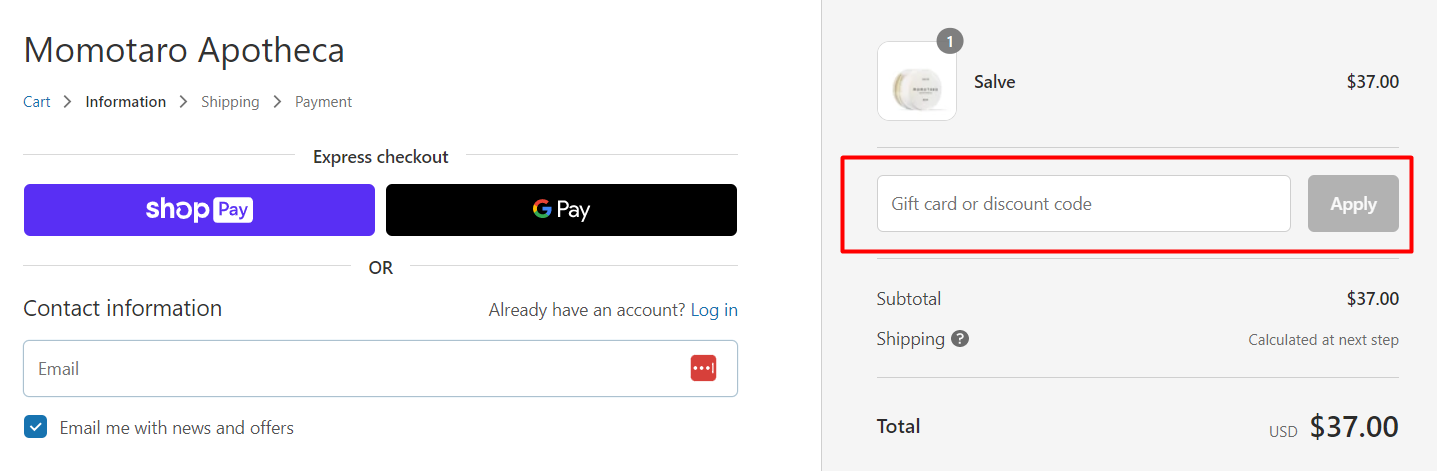 How do I use my Momotaro Apotheca discount code?