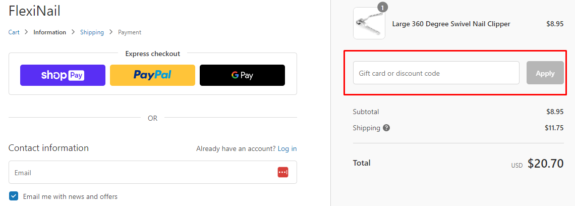 How do I use my FlexiNail discount code?