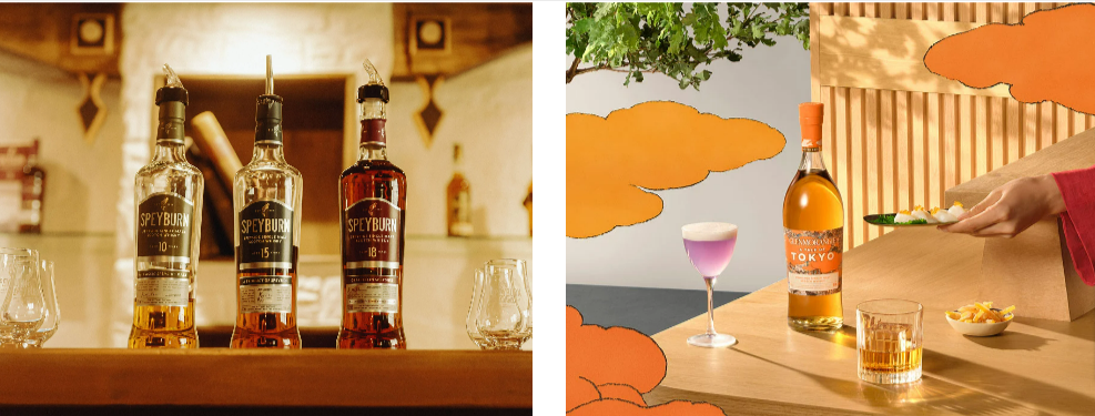 Master of Malt whiskeys in differently designed restaurants and one of them being served with snacks