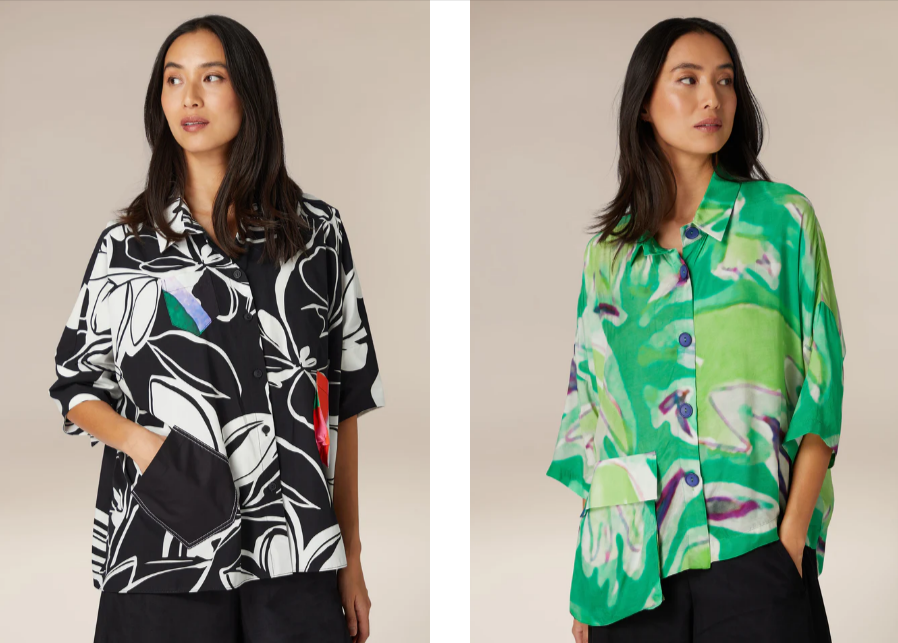 The Sahara One Hundred Stars blouse in different designs with one black and the other green