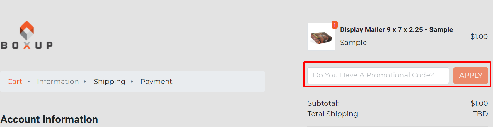 How do I use my BoxUp promotional code?