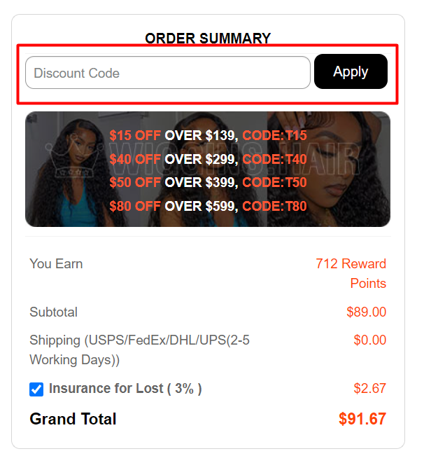 How do I use my Wiggins Hair discount code?