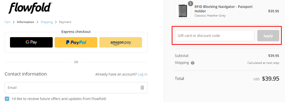 How do I use my Flowfold discount code?