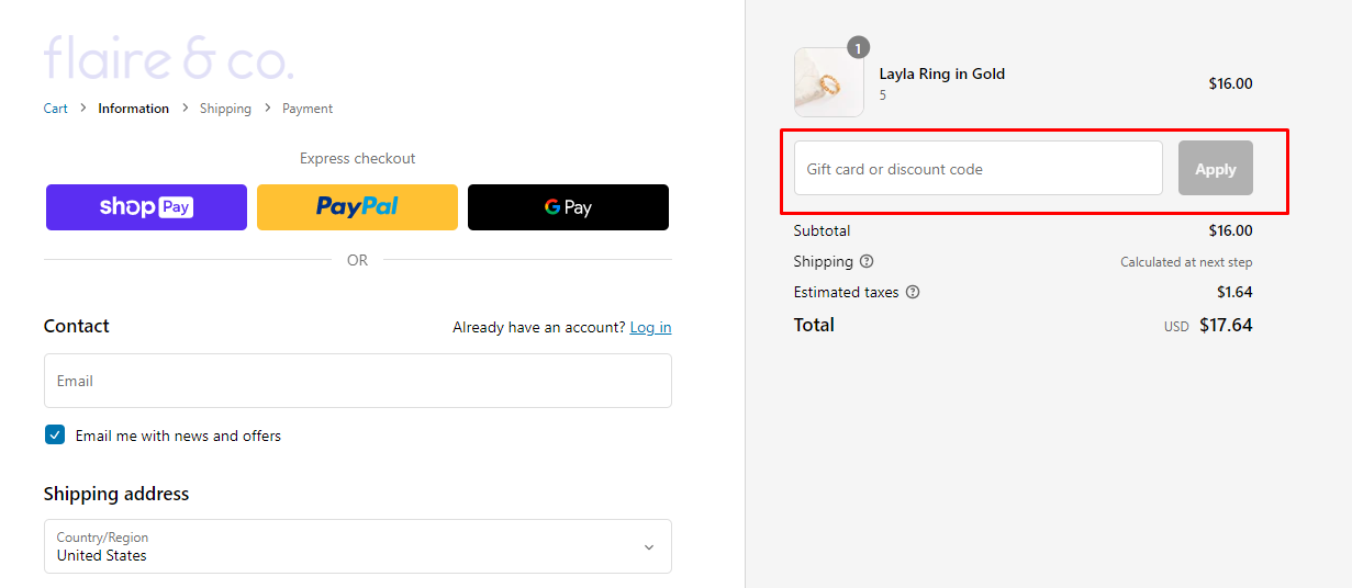 How do I use my Flaire & Co discount code?