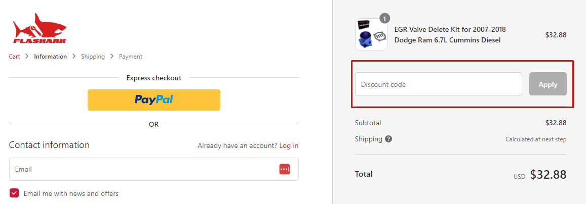How do I use my Flashark discount code?