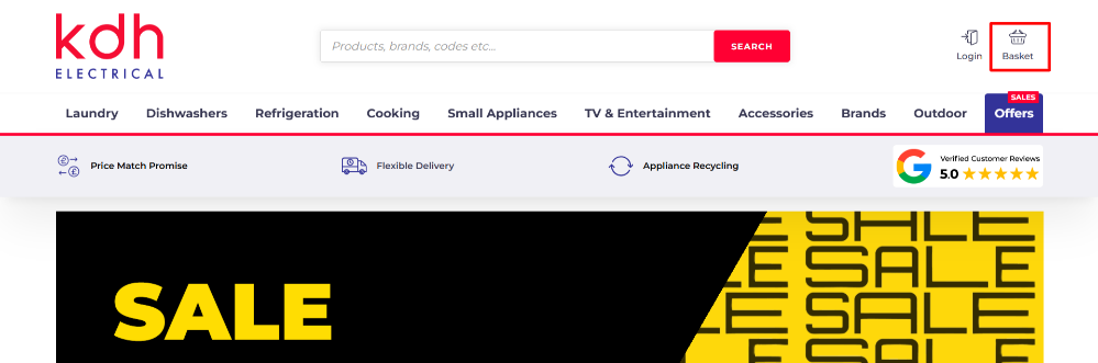 The KDH Electrical shopping page showing a KDH Electrical sale