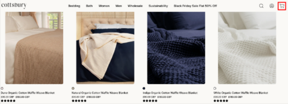 The Cottsbury shopping page, showing different waffle blankets they sell