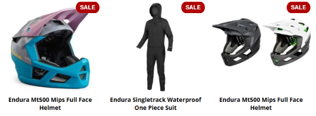 Endura items on sale on a white background