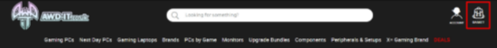 The AWD IT shopping page and the basket icon at the top right-hand corner