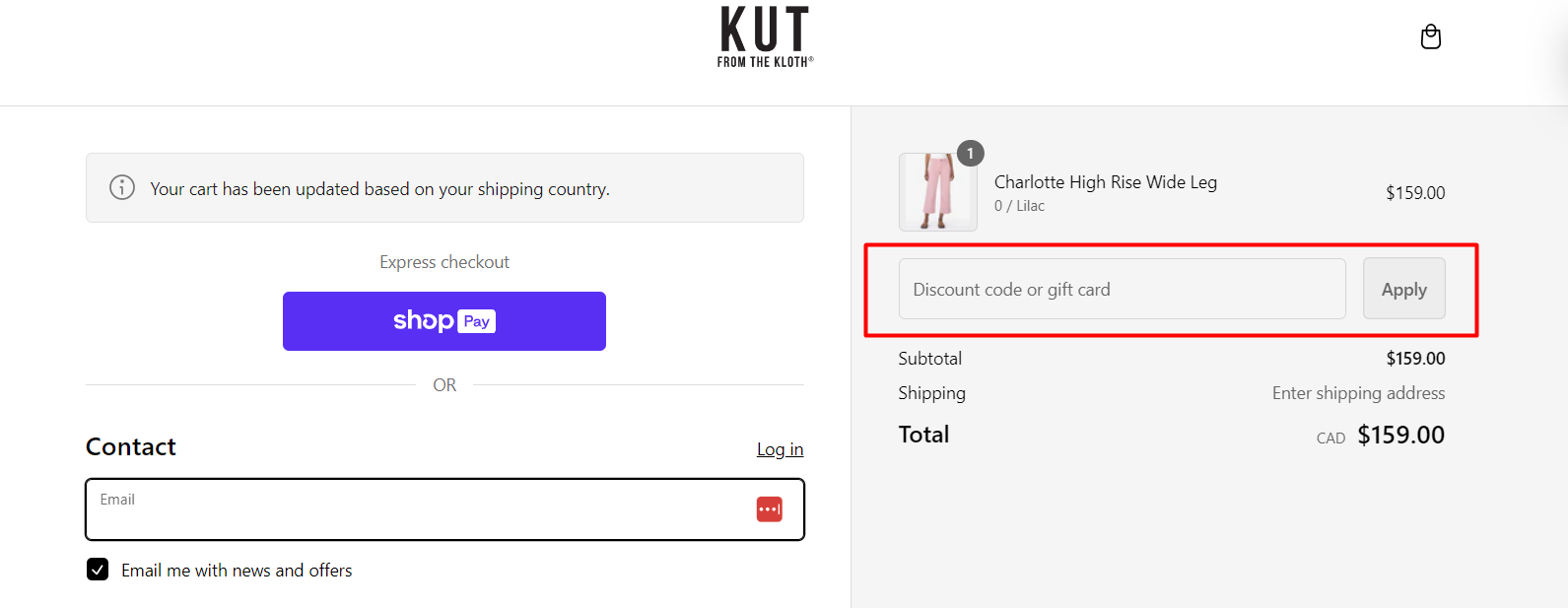 How do I use my Kut from the Kloth discount code?