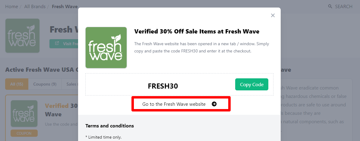 Fresh Wave coupon which can be used when shopping on Fresh Wave’s online store