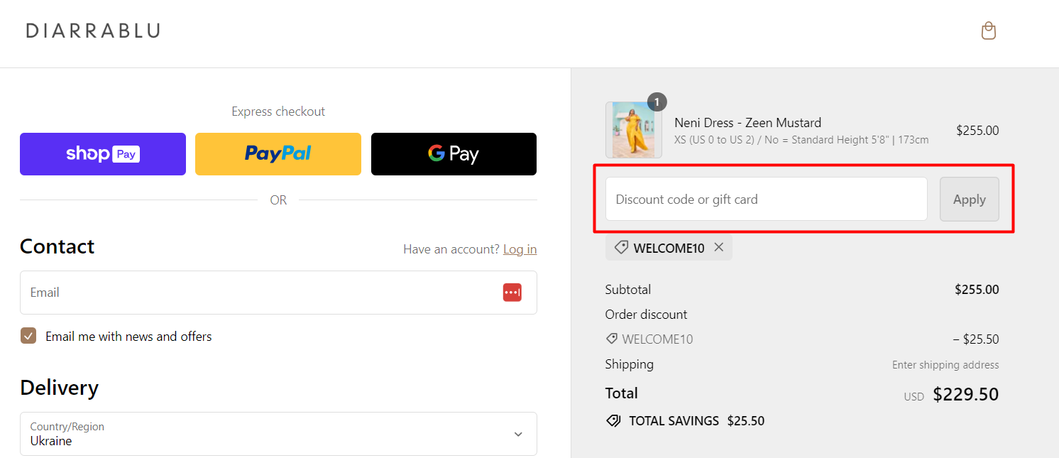 How do I use my Diarrablu discount code?