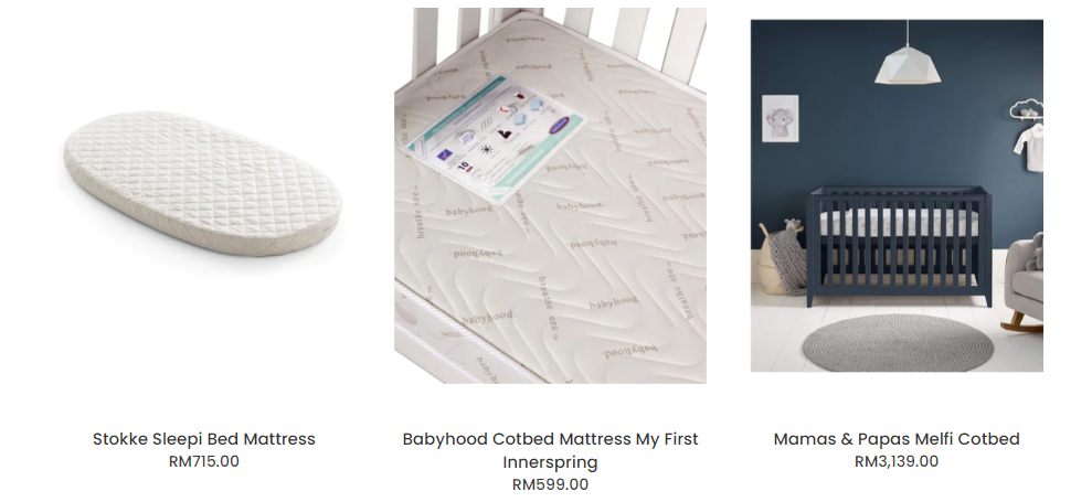 A grey cotbed, an innerspring cotbed mattress and a Stokke bed mattress provides luxury sleep