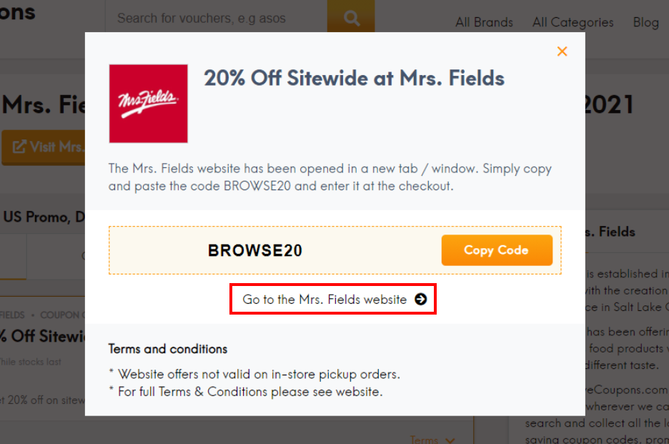 How do I use my Mrs. Fields promotion code?