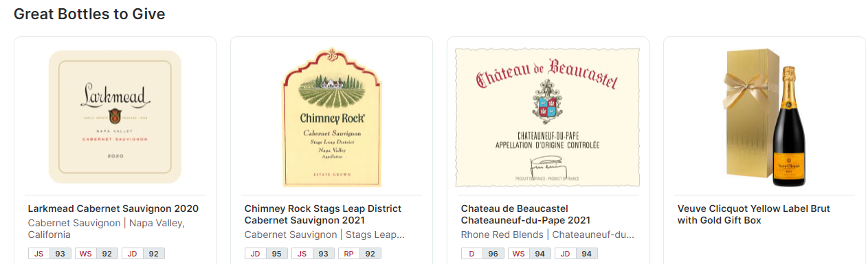 A selection of quality wines such as Veuve Clicquot which Wine experts recommend