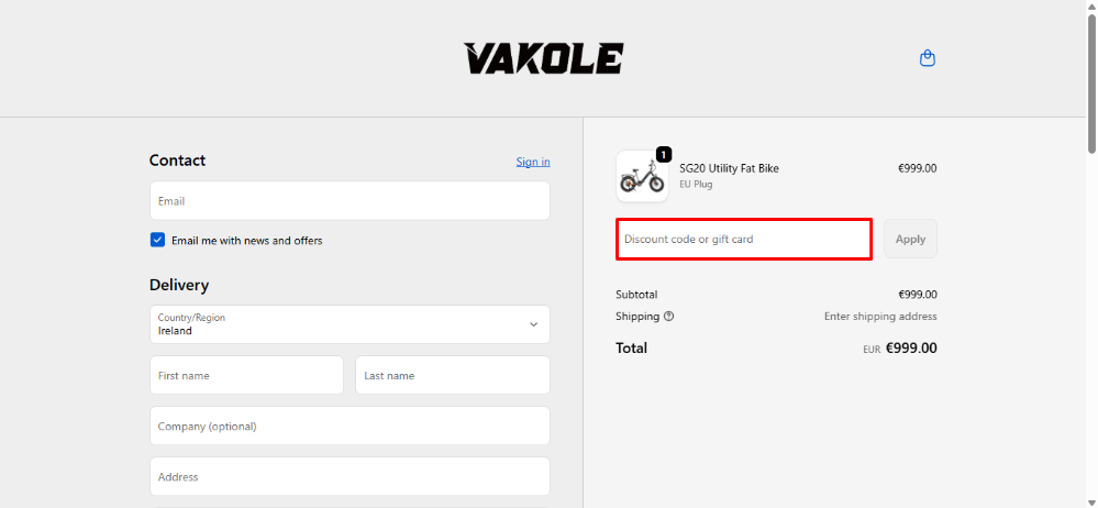 Vakole promo code which can be pasted into the red box