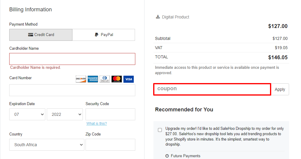 salehoo coupon