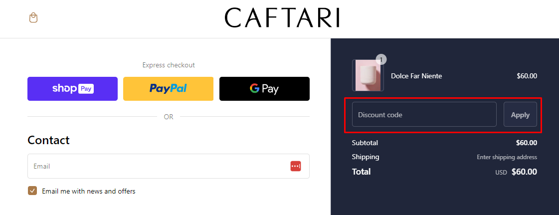 How do I use my Caftari discount code?