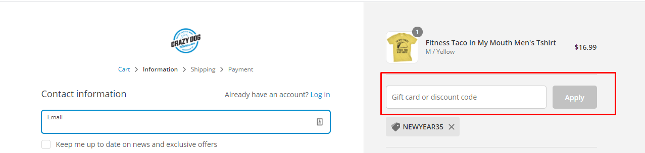 How do I use my Crazy Dog T-Shirts discount code?
