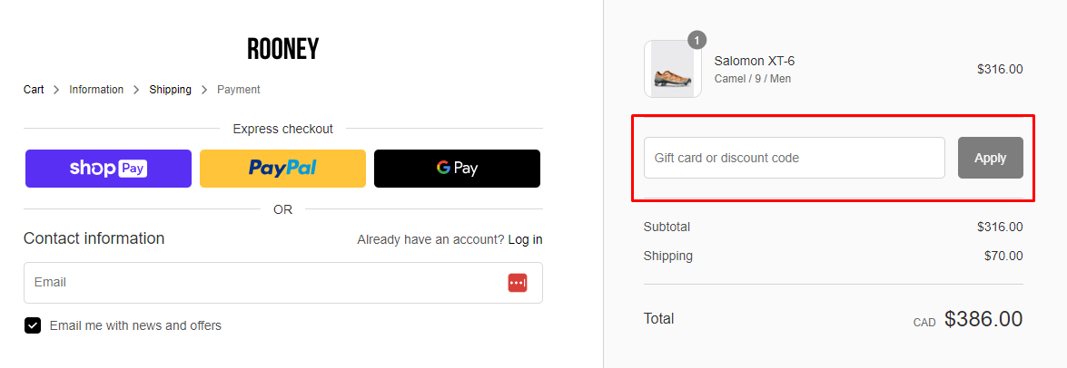 How do I use my Rooney discount code?