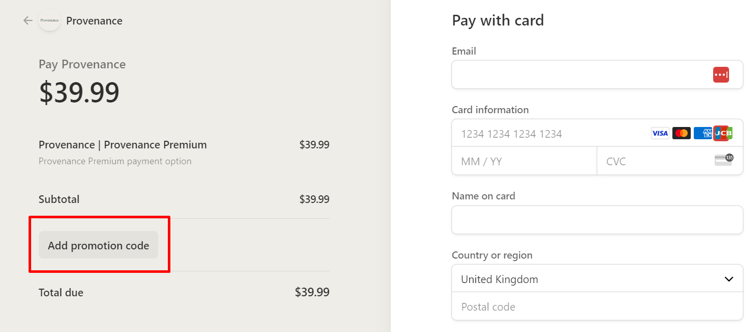 How do I use my Provenance promotion code?