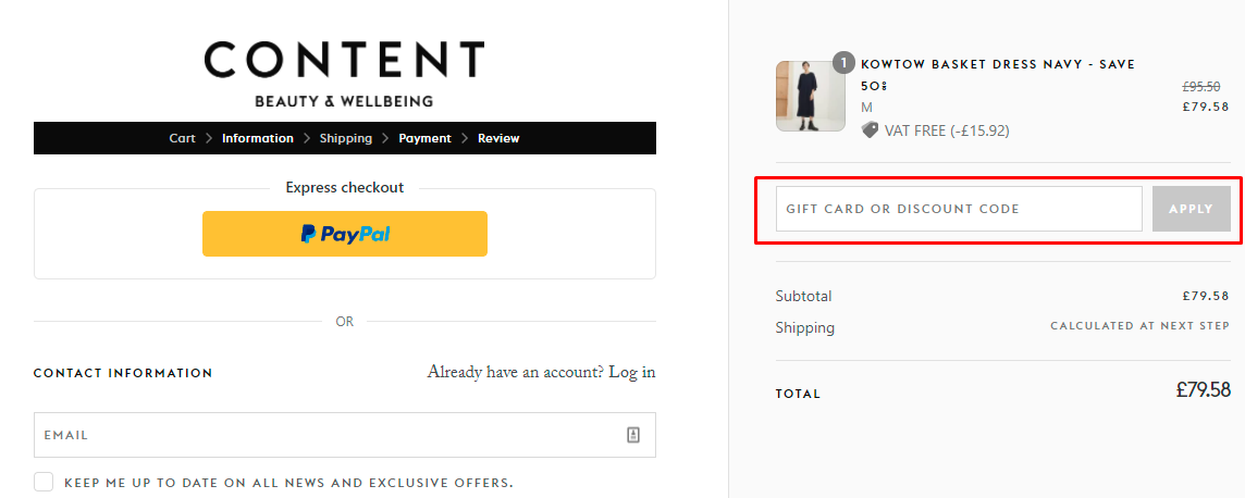 How do I use my CONTENT discount code?