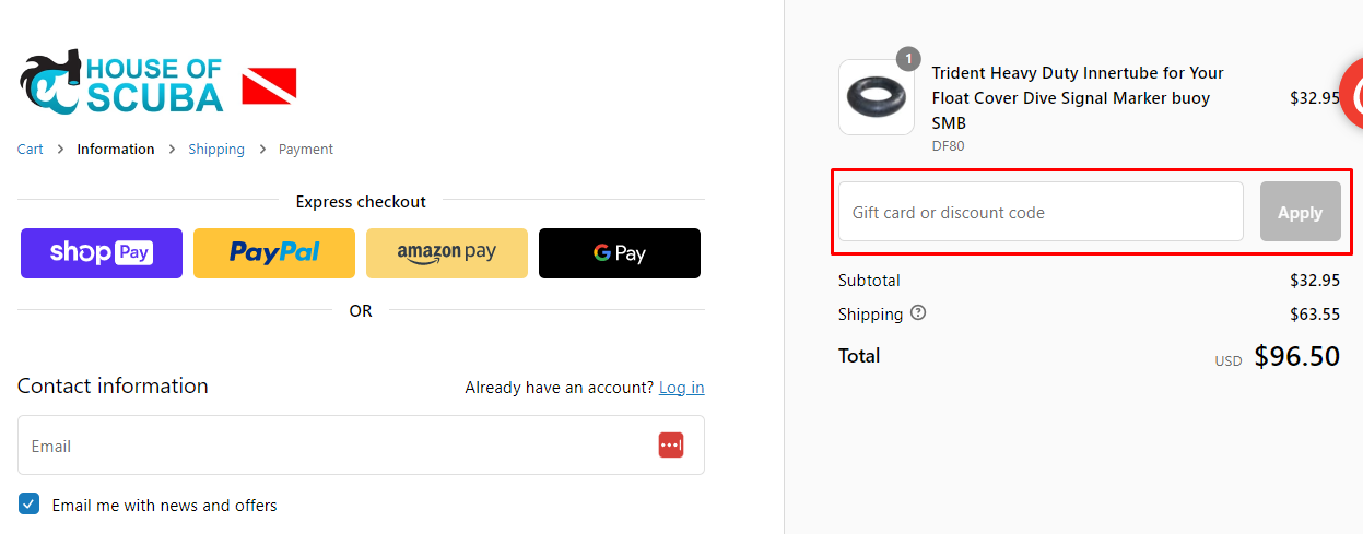 How do I use my House of Scuba discount code?