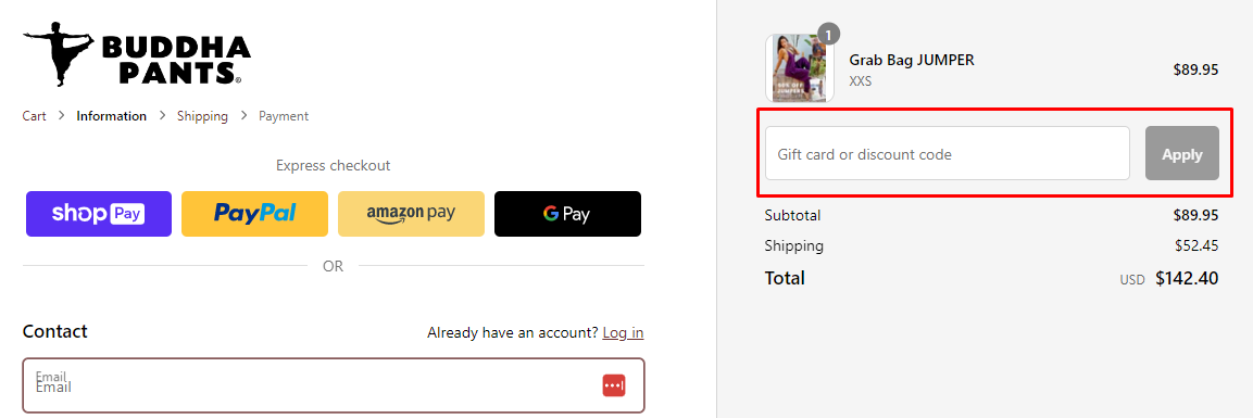 How do I use my Buddha Pants discount code?