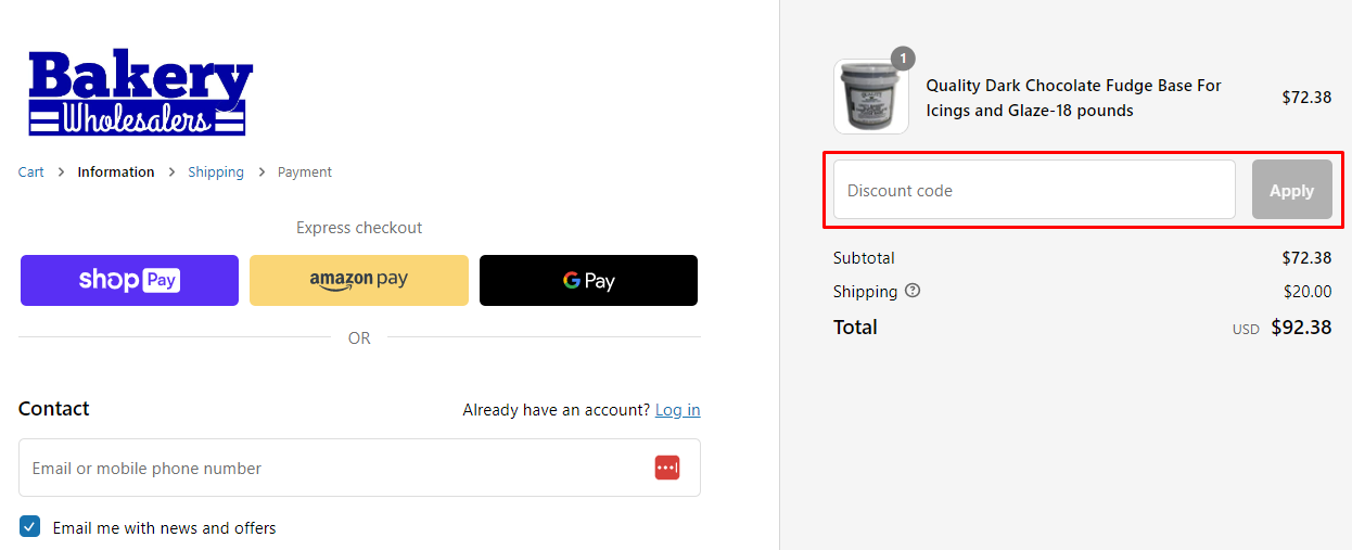 How do I use my Bakery Wholesalers discount code?