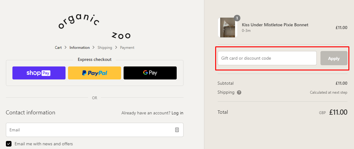 How do I use my Organic Zoo discount code?