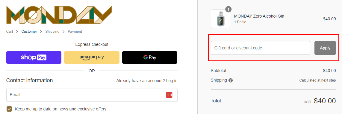 How do I use my Monday discount code?
