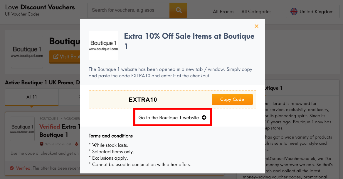 Boutique 1 UK Get Code