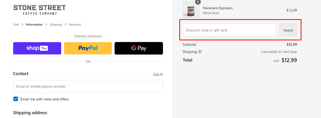 How do I use my Stone Street Coffee discount code?