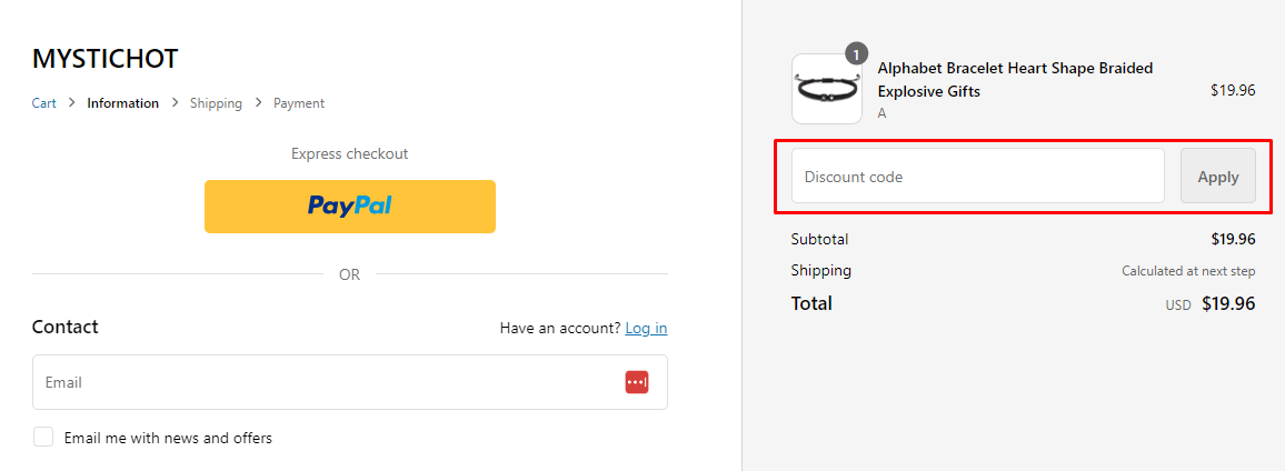 How do I use my Mystichot discount code?