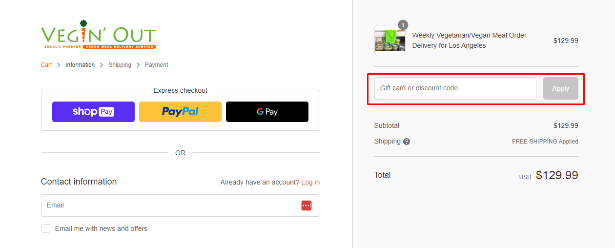 How do I use my Vegin' Out discount code?