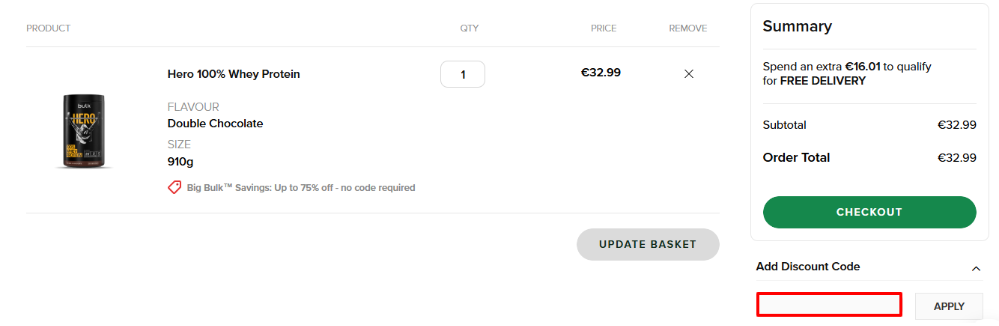 Apply your bulk discount code to your order when you open the basket