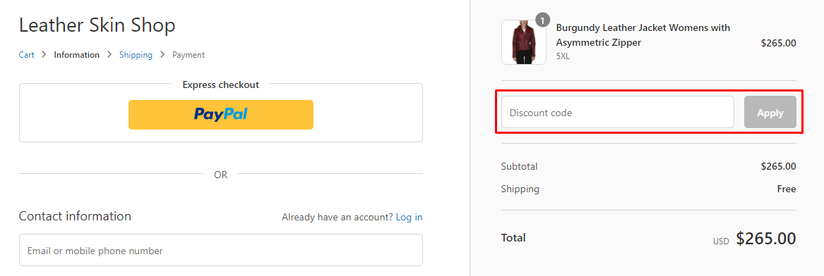 How do I use my Leather Skin discount code?