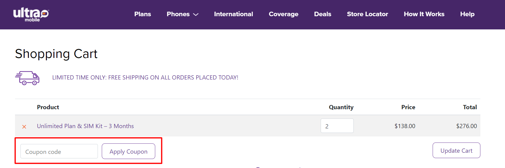 How do I use my Ultra Mobile coupon code?