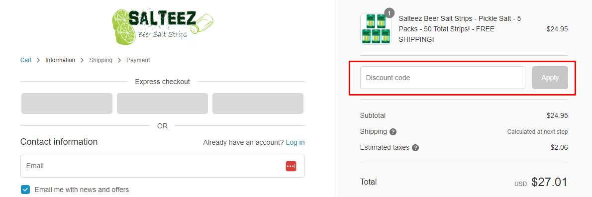 How do I use my Salteez discount code?